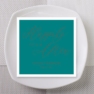 Servilleta De Papel Elegante Boda Script Cobre Azul Verde
