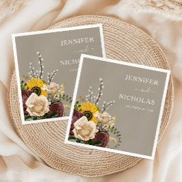 Servilleta De Papel Elegante Boda Taupe Sunflowers