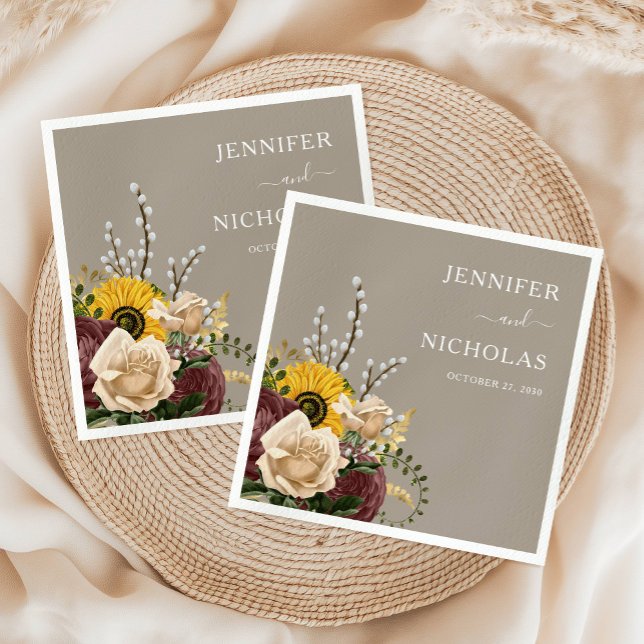 Servilleta De Papel Elegante Boda Taupe Sunflowers (Elegant Taupe Sunflowers Wedding Napkins)