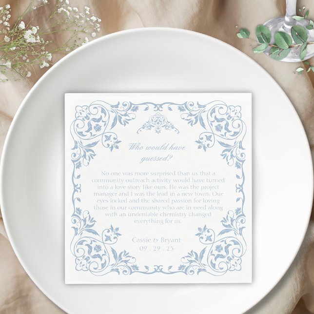 Servilleta De Papel Elegante Boda único de Chinoiserie azul y blanco (elegant blue and white chinoiserie regency era inspired fun facts about the bride and groom napkins)
