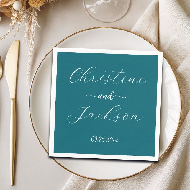 Servilleta De Papel Elegante Boda Verde azulado Azul Script (Subido por el creador)