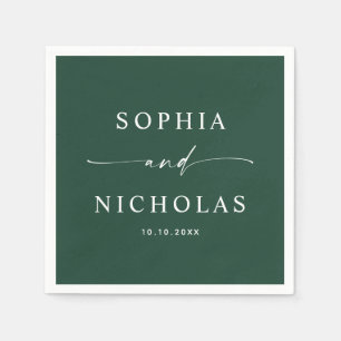 Servilleta De Papel Elegante Boda Verde Bosque Oscuro. Escritura en bo