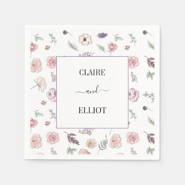 Servilleta De Papel Elegante Boda verde botánico moderno y plano (Anverso)