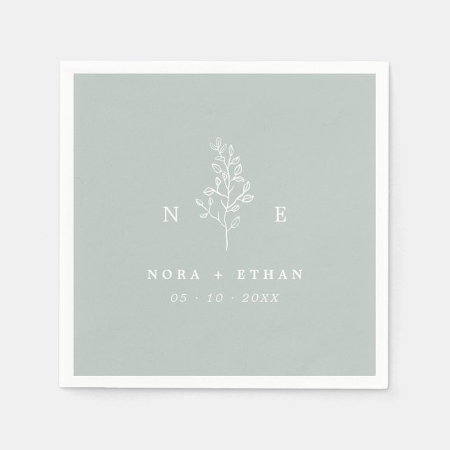 Servilleta De Papel Elegante Boda verde de hoja de monograma Sage (Anverso)