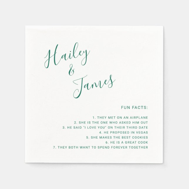 Servilleta De Papel Elegante Boda Verde Esmeralda Moderna (Anverso)