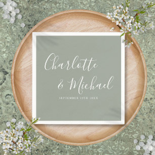 Servilleta De Papel Elegante Boda Verde Firma Signature