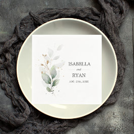 Servilleta De Papel Elegante Boda Verde Oro de hojas botánicas