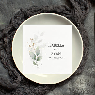 Servilleta De Papel Elegante Boda Verde Oro de hojas botánicas