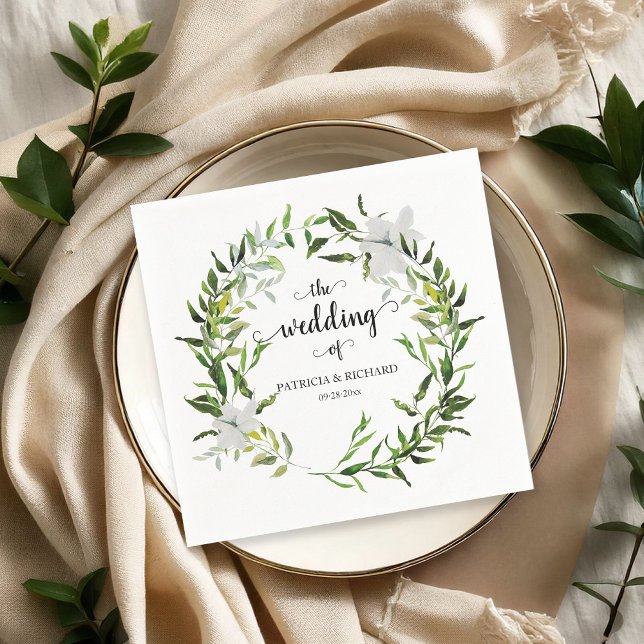 Servilleta De Papel Elegante Boda Wreath de la vegetación botánica (Subido por el creador)