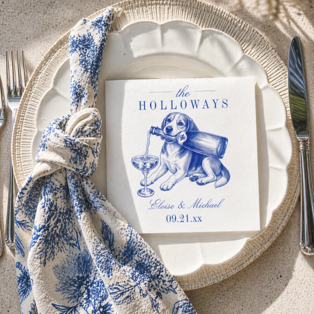 Servilleta De Papel Elegante Bodas de Beagle Chinoiserie Azul (Elegant Blue Chinoiserie Beagle Wedding Napkins
)