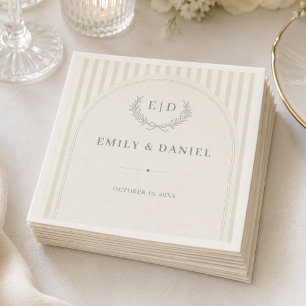 Servilleta De Papel Elegante Bodas de Monograma con Rayas Verde Salvia