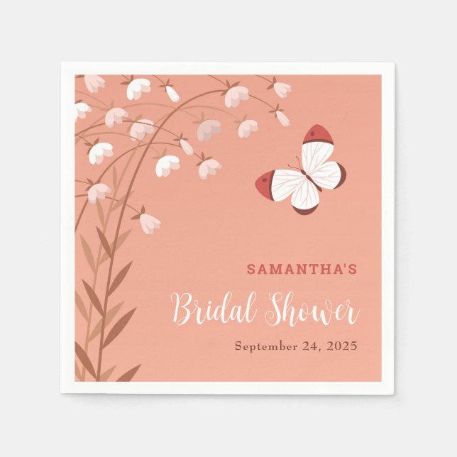 Servilleta De Papel Elegante Boho Bridal Shower Wildflowers Mariposa (Anverso)