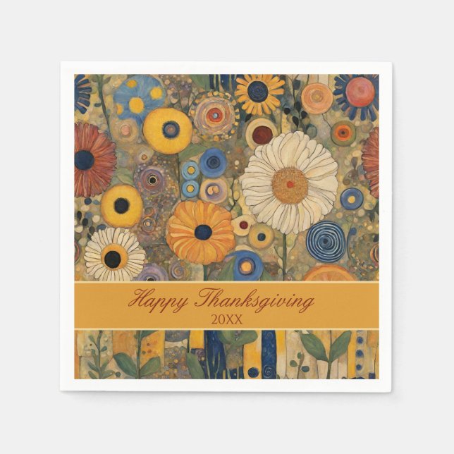 Servilleta De Papel Elegante Boho Floral Acción de Gracias (Anverso)