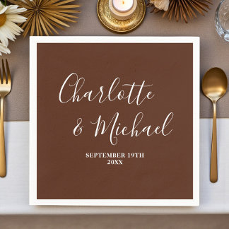 Servilleta De Papel Elegante Boho Marrón Script Minimalista Boda