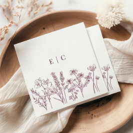 Servilleta De Papel Elegante Boho Purple Wildflower Boda inicial