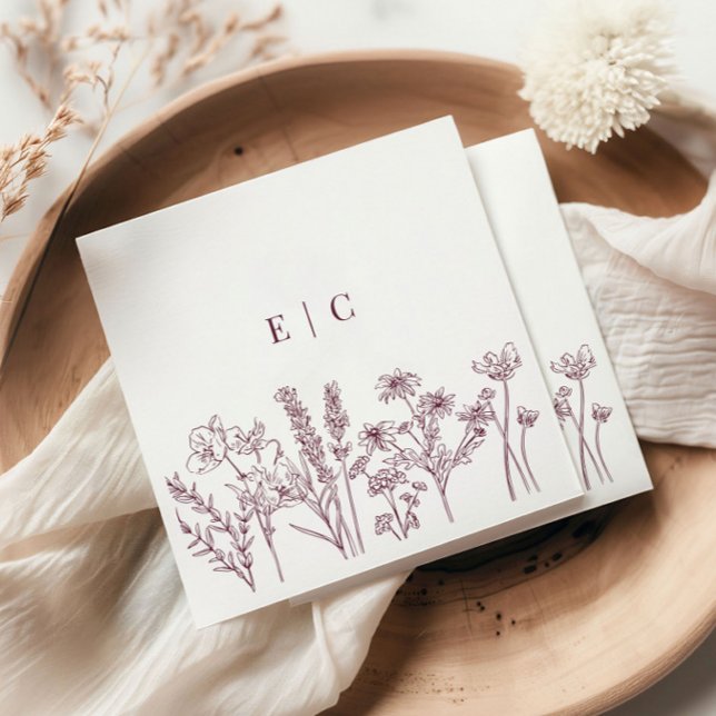 Servilleta De Papel Elegante Boho Purple Wildflower Boda inicial (Subido por el creador)