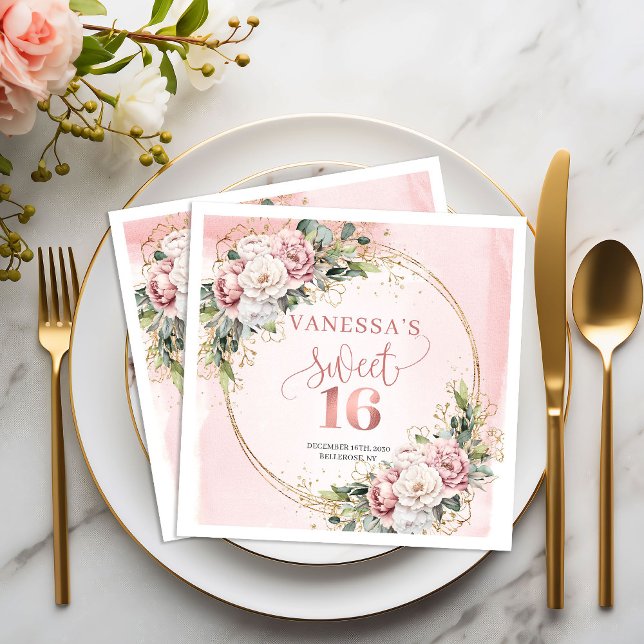 Servilleta De Papel Elegante Boho Rosa Claro Vegetación Sweet Sixteen  (Elegant Boho Light Pink Greenery Sweet Sixteen Napkins)