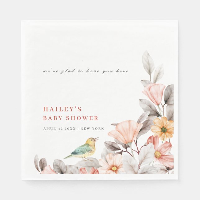 Servilleta De Papel Elegante Boho Rustic Wildflower Baby Shower (Anverso)
