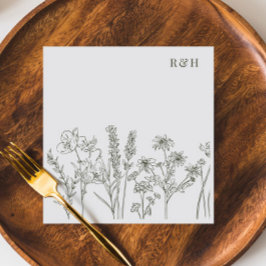 Servilleta De Papel Elegante Boho Wildflower Olive Green Boda