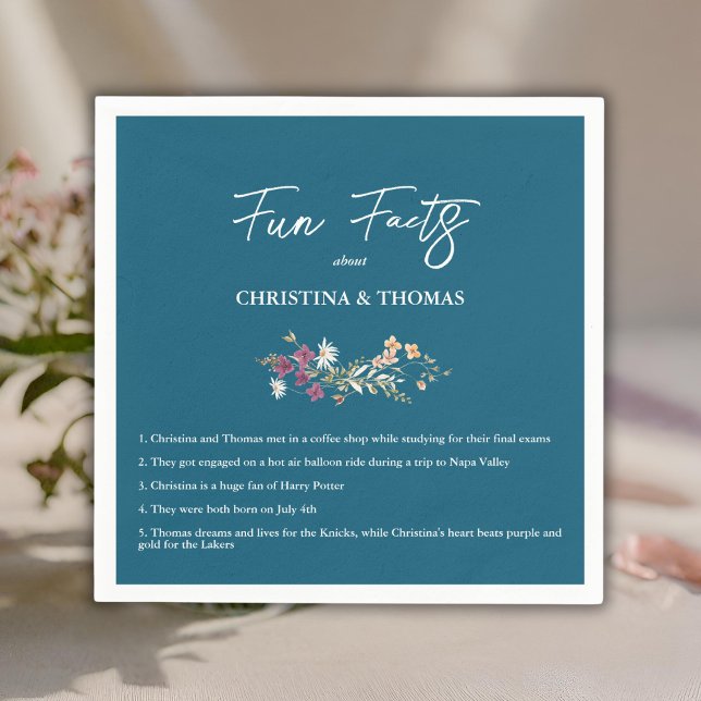 Servilleta De Papel Elegante Boho Wildflowers Blue Fun Facts Boda (Subido por el creador)