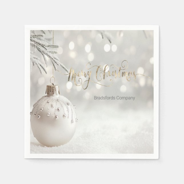 Servilleta De Papel Elegante bola de Navidad con Bokeh blanco (Anverso)