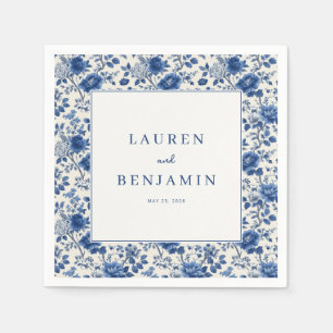 Servilleta De Papel Elegante Borde Floral Azul