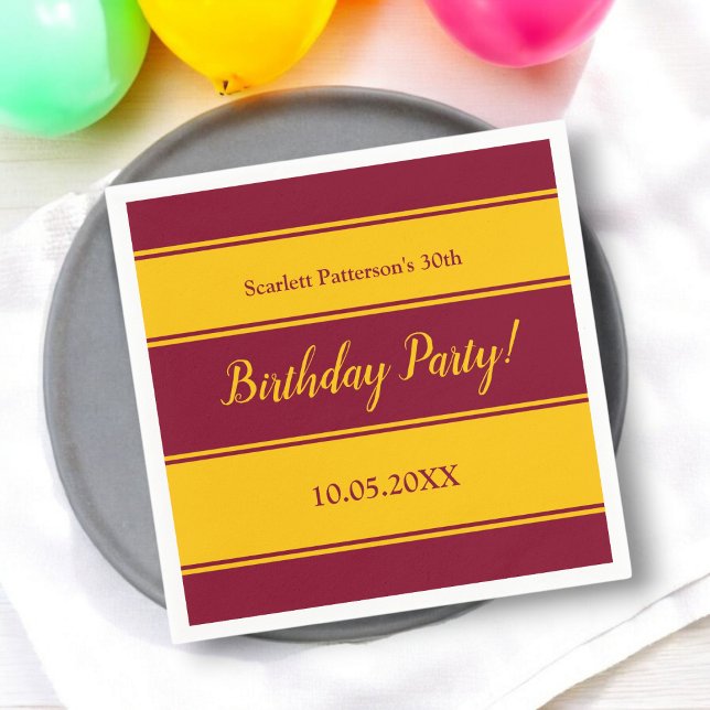 Servilleta De Papel Elegante Borgoña Y Dorado Tiras Cumpleaños Moderno (Subido por el creador)