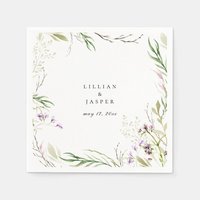 Servilleta De Papel Elegante Botánica de Flores Silvestres (Anverso)
