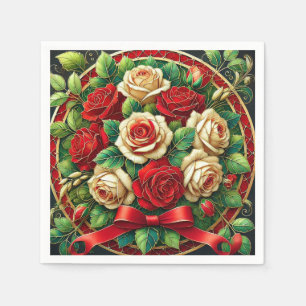 Servilleta De Papel Elegante Bouquet de Rosas rojos y blancos