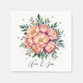 Servilleta De Papel Elegante Bouquet Peach con Boda Diamonds