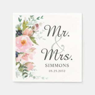 Servilleta De Papel Elegante Bouquet Pink Floral Mr. y la Sra. Boda