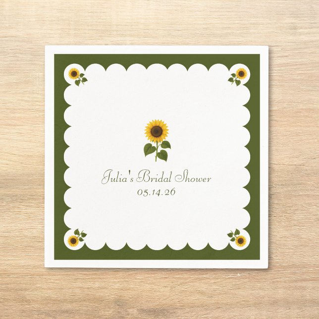 Servilleta De Papel Elegante Bridal Shower Rustic Sunflower Olive Gree (Subido por el creador)