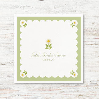 Servilleta De Papel Elegante Bridal Shower Sage Green Daisy Cute