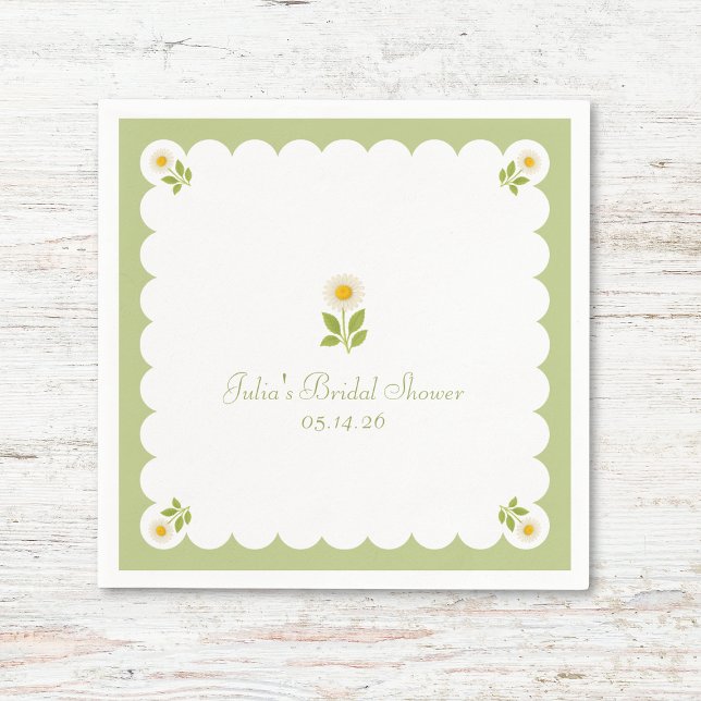 Servilleta De Papel Elegante Bridal Shower Sage Green Daisy Cute (Subido por el creador)