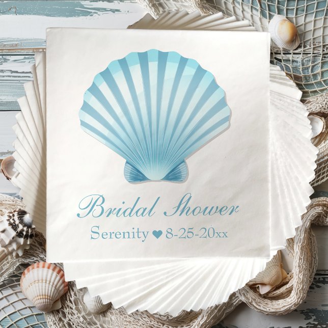 Servilleta De Papel Elegante Bridal Shower Seashell Blue Nautical Beac (Subido por el creador)