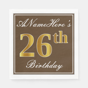 Servilleta De Papel Elegante Brown, Faux Gold 26th Birthday + Name