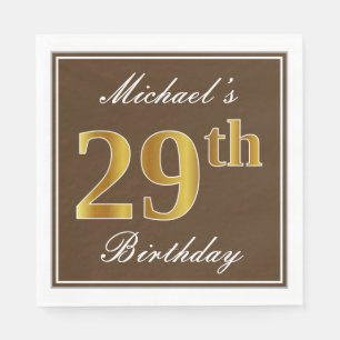 Servilleta De Papel Elegante Brown, Faux Gold 29th Birthday + Name