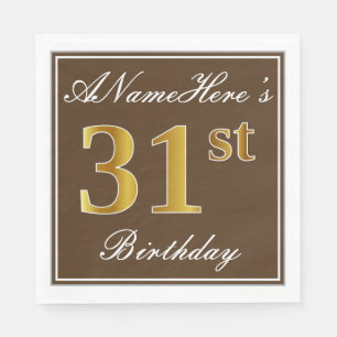 Servilleta De Papel Elegante Brown, Faux Gold 31st Birthday + Nombre