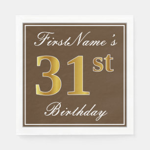 Servilleta De Papel Elegante Brown, Faux Gold 31st Birthday + Nombre