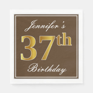 Servilleta De Papel Elegante Brown, Faux Gold 37 cumpleaños + nombre