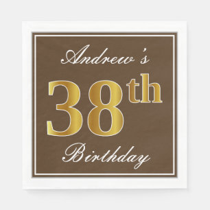 Servilleta De Papel Elegante Brown, Faux Gold 38th Birthday + Name