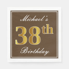 Servilleta De Papel Elegante Brown, Faux Gold 38th Birthday + Name