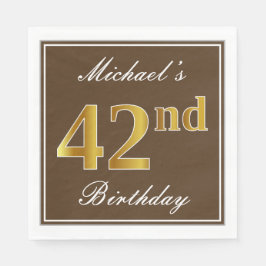 Servilleta De Papel Elegante Brown, Faux Gold 42nd Birthday + Nombre