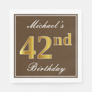 Servilleta De Papel Elegante Brown, Faux Gold 42nd Birthday + Nombre