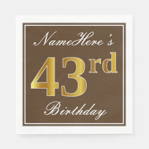 Servilleta De Papel Elegante Brown, Faux Gold 43 cumpleaños + nombre