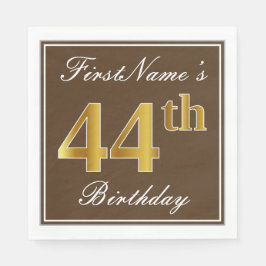 Servilleta De Papel Elegante Brown, Faux Gold 44th Birthday + Name