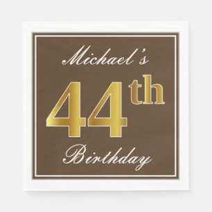 Servilleta De Papel Elegante Brown, Faux Gold 44th Birthday + Name