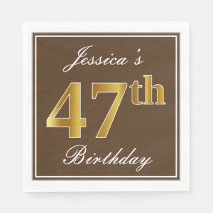 Servilleta De Papel Elegante Brown, Faux Gold 47th Birthday + Name