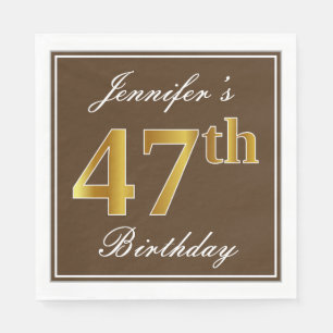 Servilleta De Papel Elegante Brown, Faux Gold 47th Birthday + Name