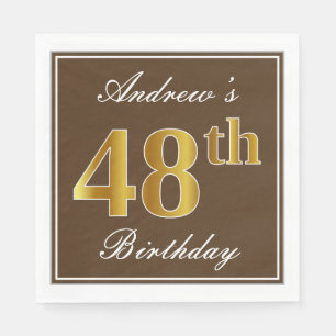 Servilleta De Papel Elegante Brown, Faux Gold 48th Birthday + Name